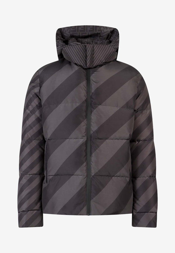 Fendi Pequin Down Hooded Jacket Gray FAA582A79O_F0DS7