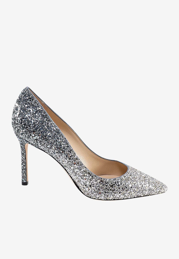 Jimmy Choo Romy 85 Glittered Pumps Silver ROMY85BRE_SILVER