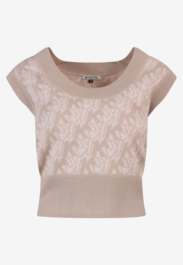 K Krizia Monogram Wool Knit Top Beige J1CX3726M_BEIGE