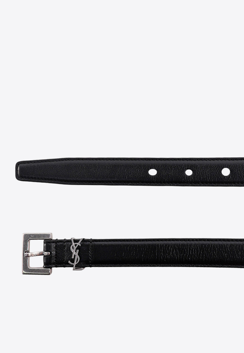 Saint Laurent Cassandre Thin Leather Belt Black 554465BOO0E_1000