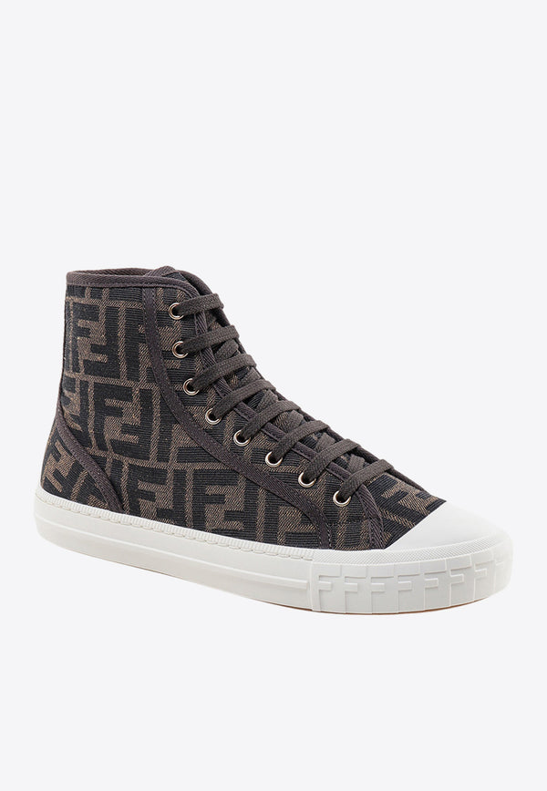Fendi Domino FF Jacquard High-Top Sneakers Brown 8E8357AJZX_F0R7V