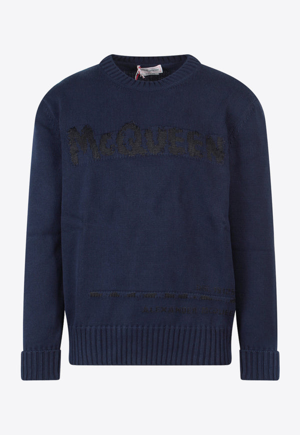 Alexander McQueen Logo Intarsia Knit Sweater
 Blue 626454Q1WZL_4581