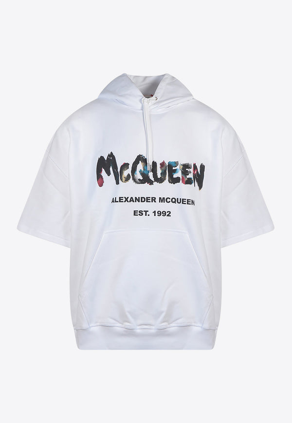 Alexander McQueen Graffiti Logo Short-Sleeved Hoodie White 727689QUZ36_0900