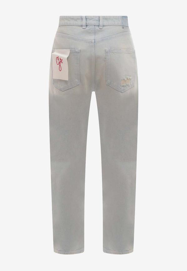 Golden Goose DB Logo Patch Straight-Leg Ripped Jeans Light Blue GMP00596P000634_50100