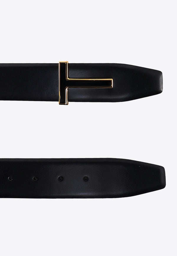 Tom Ford T Plaque Buckle Leather Belt Black TB247LCL052G_1N001