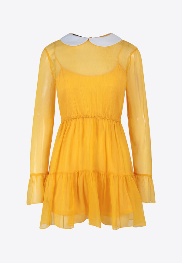 Gucci Peter Pan Collar Chiffon Mini Dress Yellow 728125ZAL3Y_7537