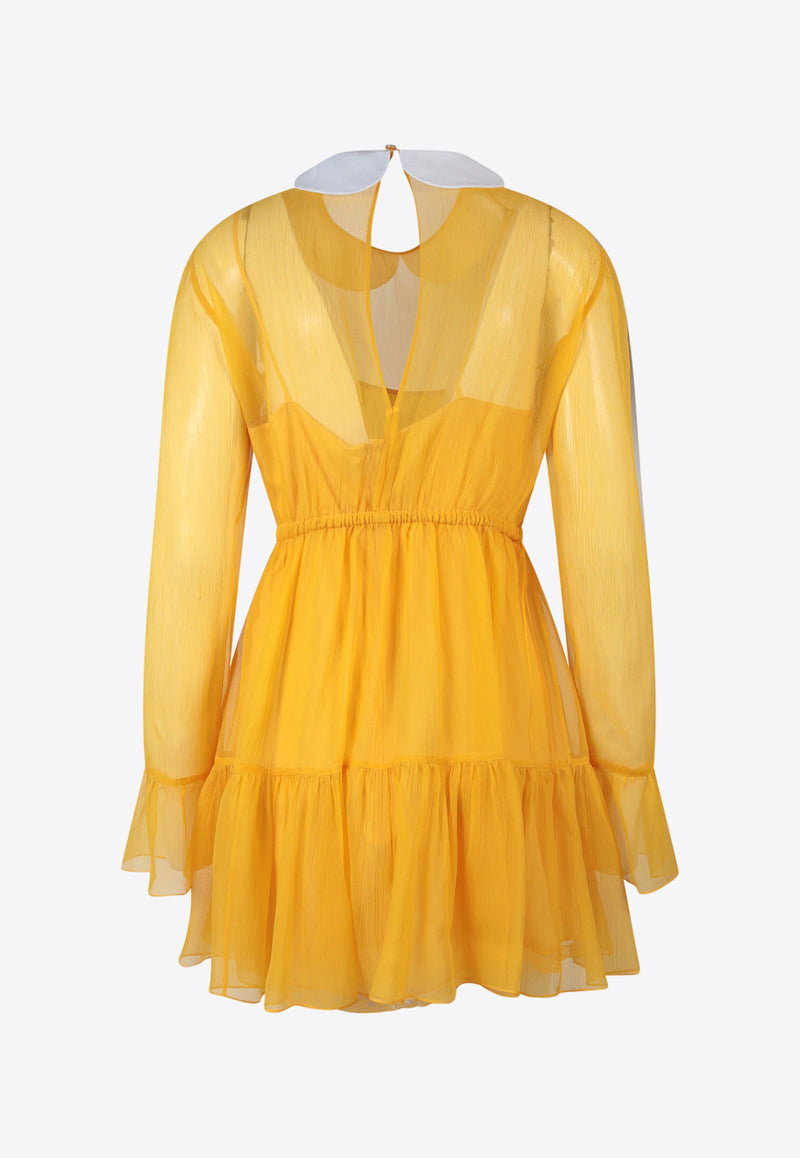 Gucci Peter Pan Collar Chiffon Mini Dress Yellow 728125ZAL3Y_7537