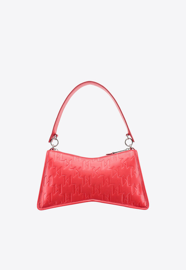 Karl Lagerfeld K/Seven Element Embossed Leather Shoulder Bag Red 231W3020_500