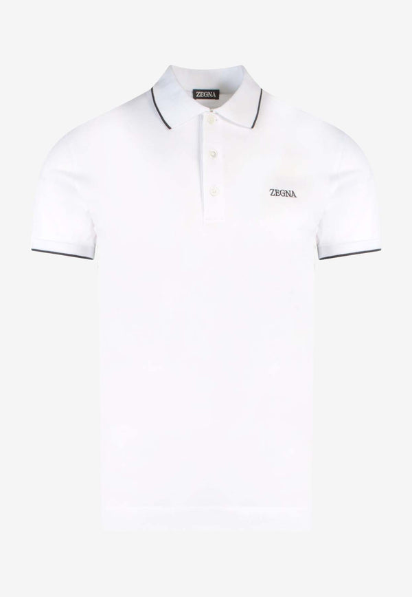 ZEGNA Embroidered Logo Polo T-shirtWhite E7358A5B746_N00