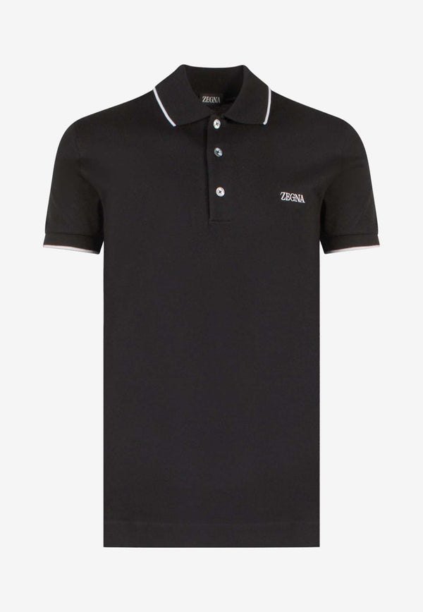 ZEGNA Embroidered Logo Polo T-shirt Black E7358A5B746_B09