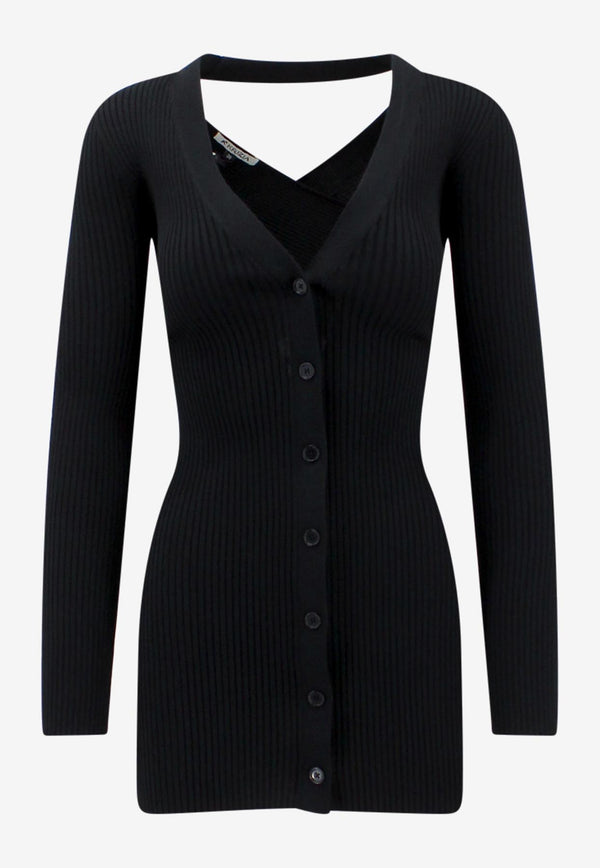 K Krizia Ribbed Buttoned Cardigan Black J1DE1716M_BLACK