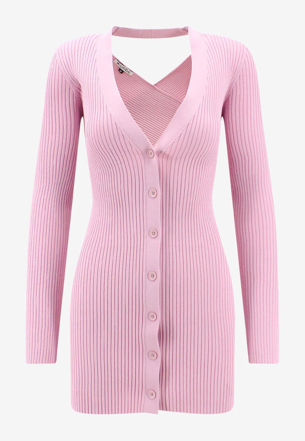 K Krizia Ribbed Knit Cut-Out Cardigan Pink J1DE1731M_PINK