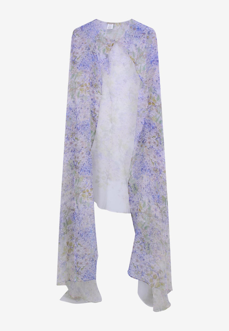 Faliero Sarti Floral Silk Long Cape Blue E235018MARIPOSA_83881