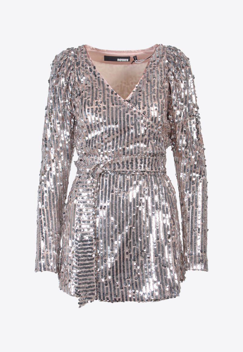 ROTATE Sequin-Embellished Mini Dress Silver RT2259_5002