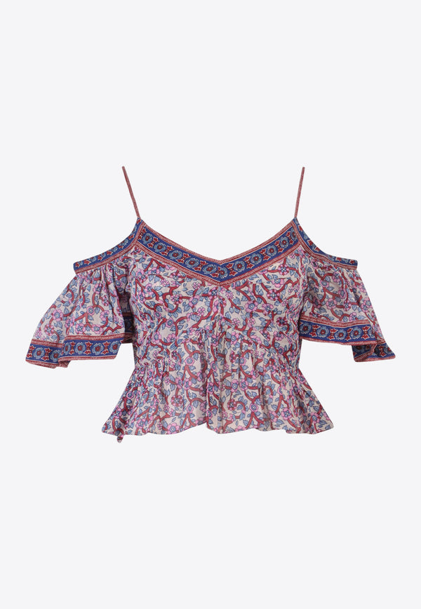 Isabel Marant Etoile Gurava Cold-Shoulder Floral Cropped Top Multicolor HT0030FAA1J50E_23EC