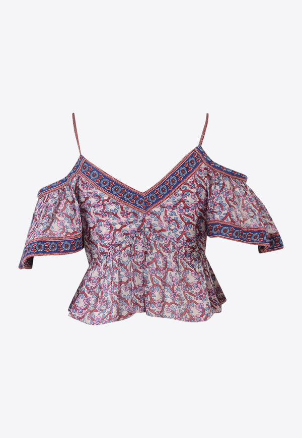 Isabel Marant Etoile Gurava Cold-Shoulder Floral Cropped Top Multicolor HT0030FAA1J50E_23EC