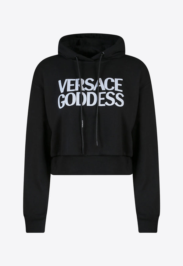 Versace Logo Cropped Hooded Sweatshirt Black 10090601A06603_1B000
