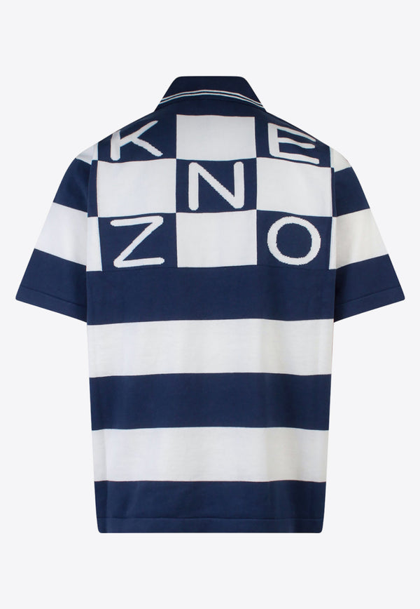 Kenzo Logo Patch Striped Polo T-shirt Blue FD55PU3713CN_77