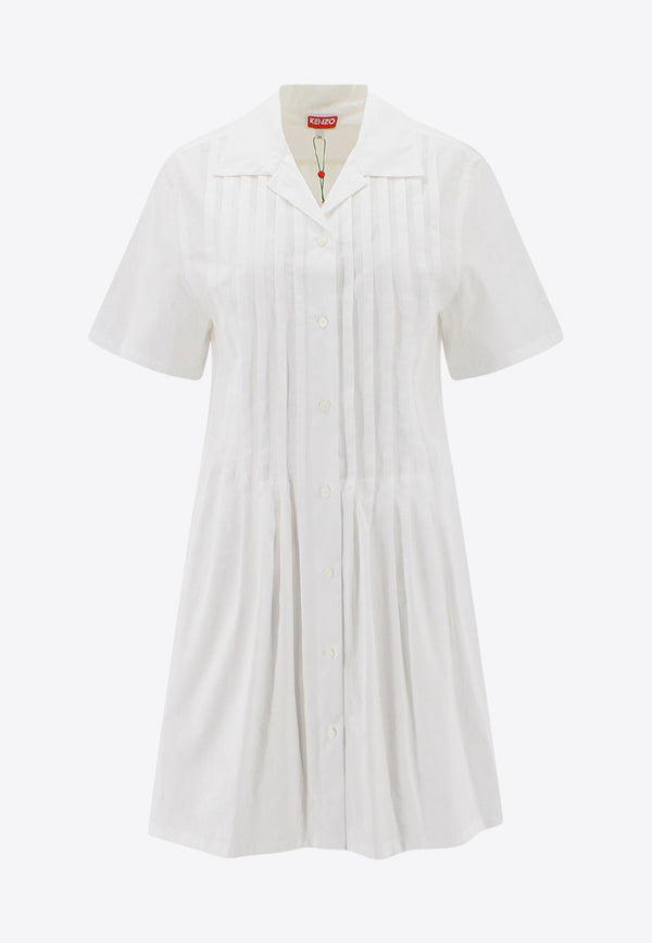 Kenzo Pleated Mini Shirt Dress White FD52RO1145DE_02