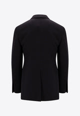 Salvatore Ferragamo Single-Breasted Wool Tuxedo Blazer Black 142202761935_NERO