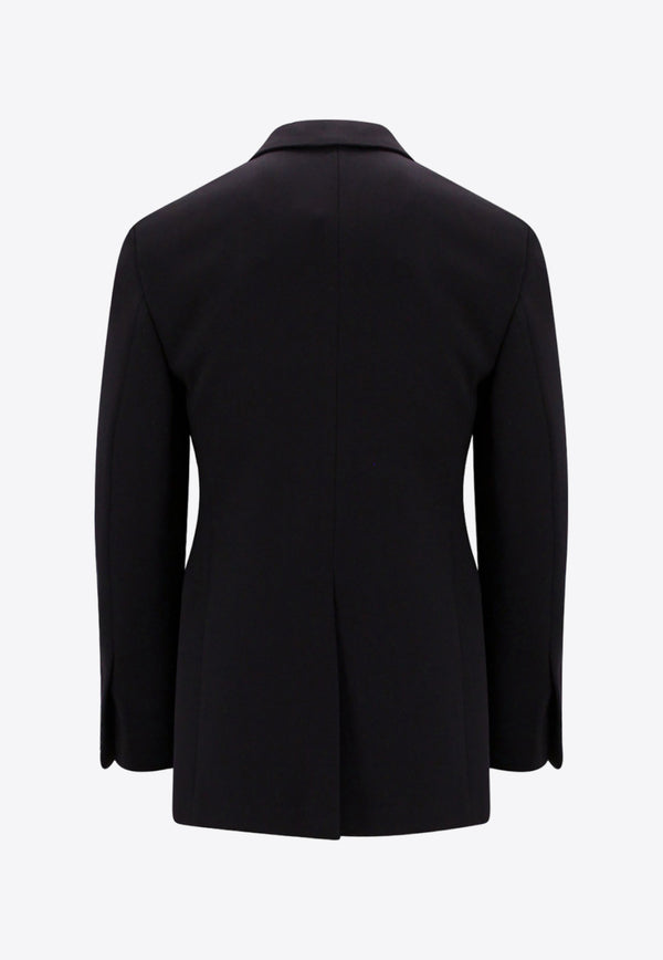 Salvatore Ferragamo Single-Breasted Wool Tuxedo Blazer Black 142202761935_NERO