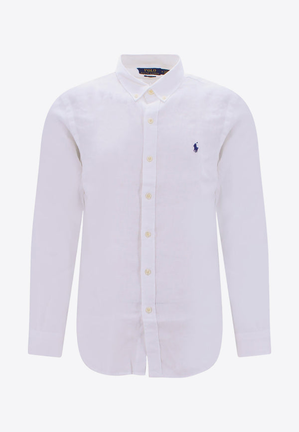 Polo Ralph Lauren Logo Embroidered Long-Sleeved Shirt White 710829443_002