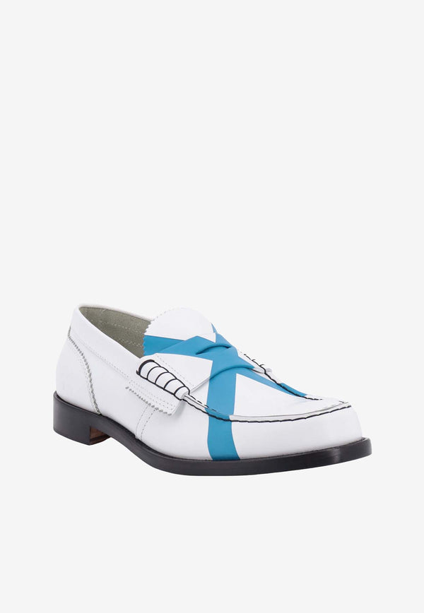 College Iconic Print Leather Loafers White CML1380H_WHITESALI