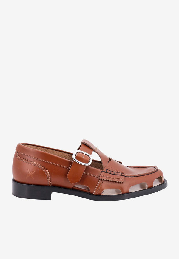 College Cut-Out Leather Loafers Brown CML13952_ANTICKTAN