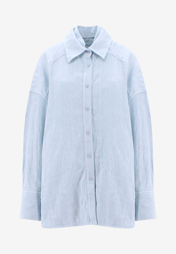 K Krizia Oversized Long-Sleeved Linen Shirt Light Blue 23PK1SH0231778_WHITE