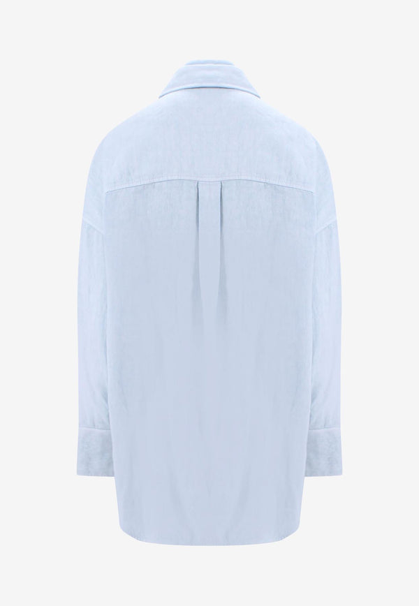 K Krizia Oversized Long-Sleeved Linen Shirt Light Blue 23PK1SH0231778_WHITE