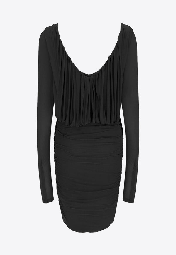 Saint Laurent Ruched V-neck Mini Dress Black 729749Y5G98_1000