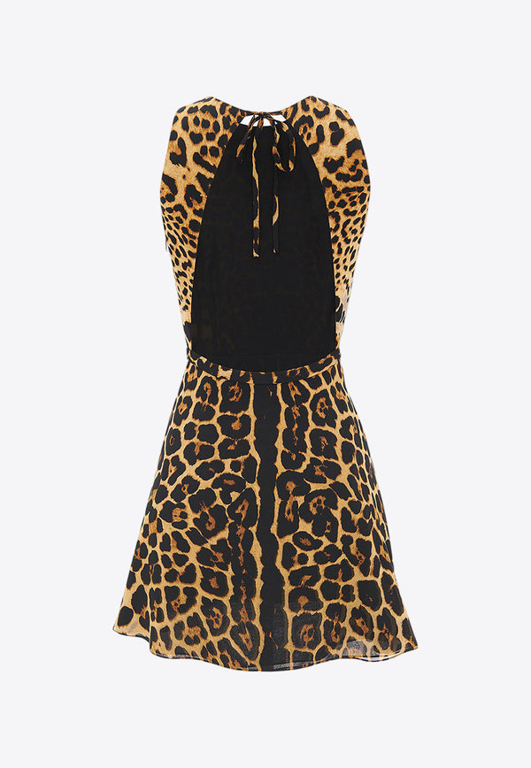 Saint Laurent Leopard Print Mini Sleeveless Dress Brown 729754Y821S_9665