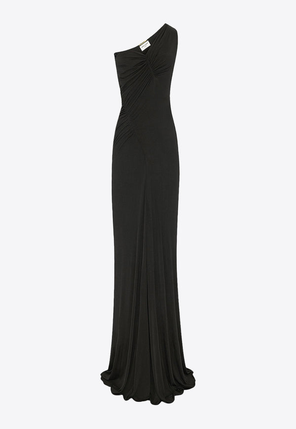Saint Laurent One-Shoulder Ruched Gown Black 733150Y7F98_1000