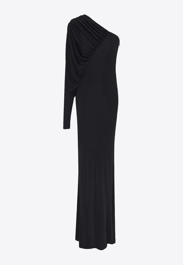 Saint Laurent One-Shoulder Ruched Gown Black 736714Y7F98_1000