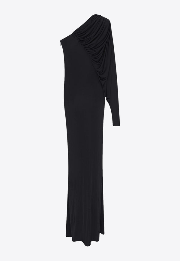 Saint Laurent One-Shoulder Ruched Gown Black 736714Y7F98_1000