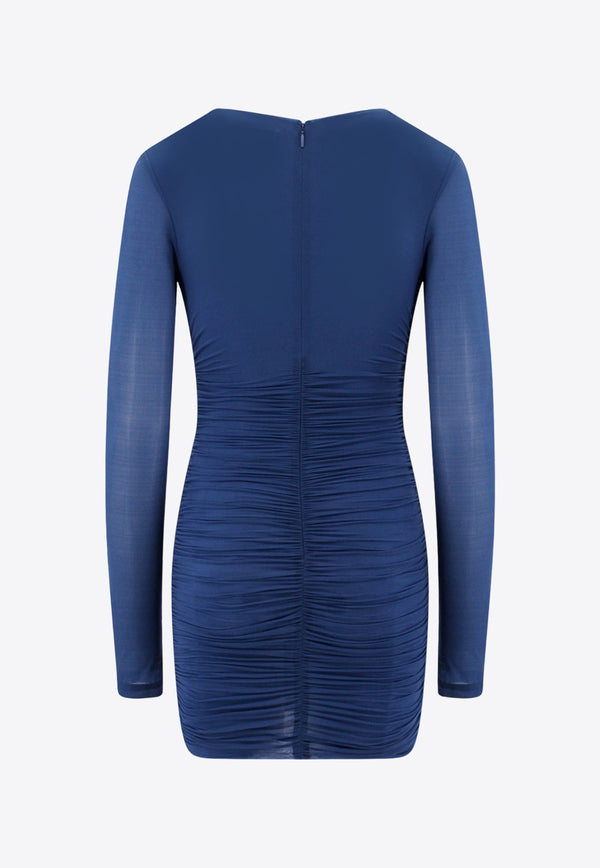 Saint Laurent Ruched V-neck Mini Dress Blue 732870Y5G89_3041