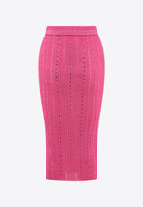 Alessandra Rich Rhinestone Embellished Ribbed Midi Skirt Pink FAB3387_2554