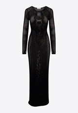 Off-White Embroidered Logo Rib Knit Maxi Dress with Cut-Outs Black OWHI089S23KNI001_1040