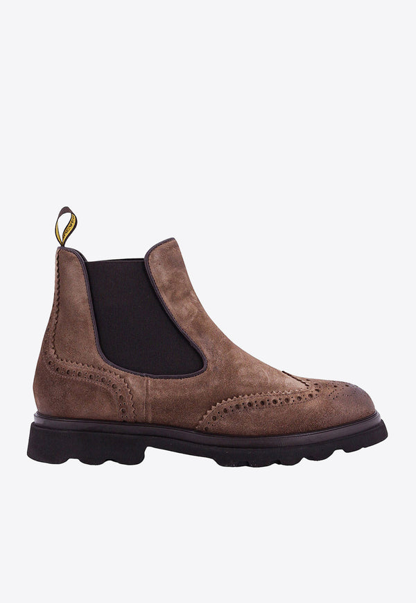 Doucal's Brogue-Detailed Suede Ankle Boots Brown DU3110TYLEUF011_TM08