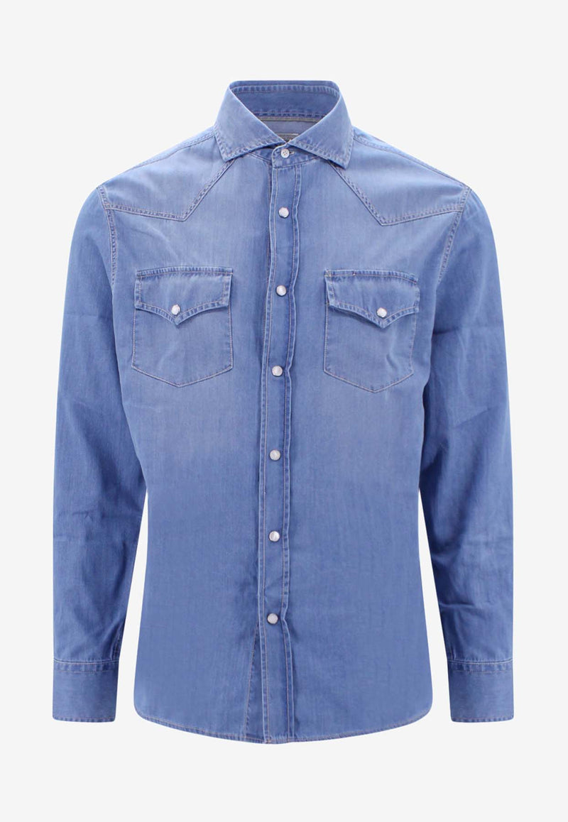 Brunello Cucinelli Long-Sleeved Denim Shirt Blue MR6834008_CBT30