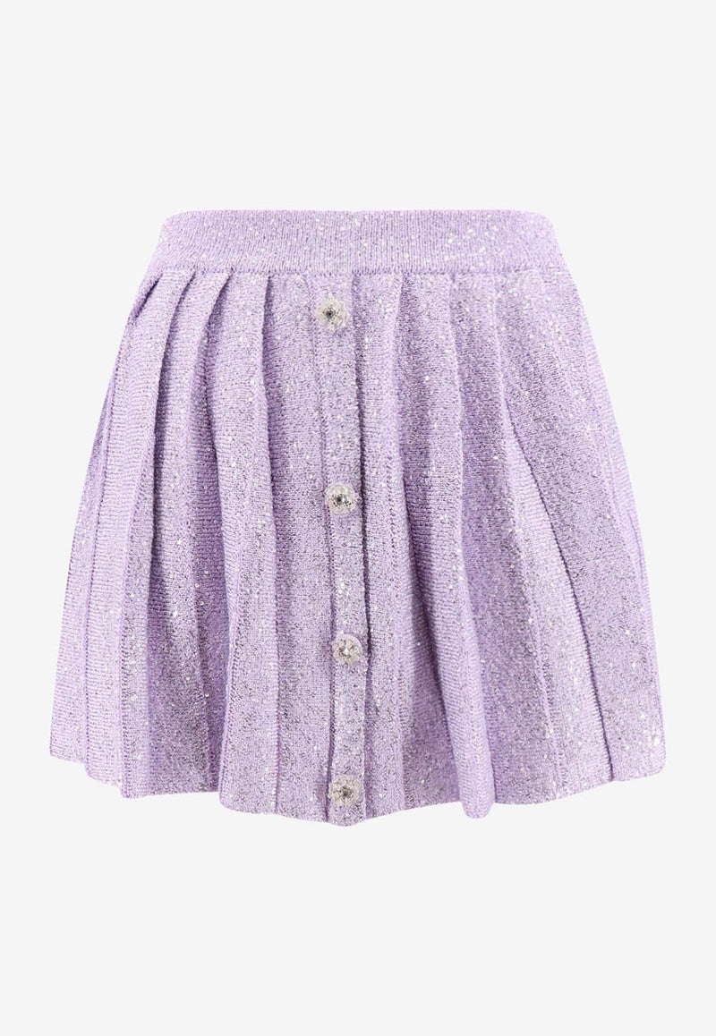 Self-Portrait Sequined Pleated Mini Skirt Purple PF23112SKL_PURPLE