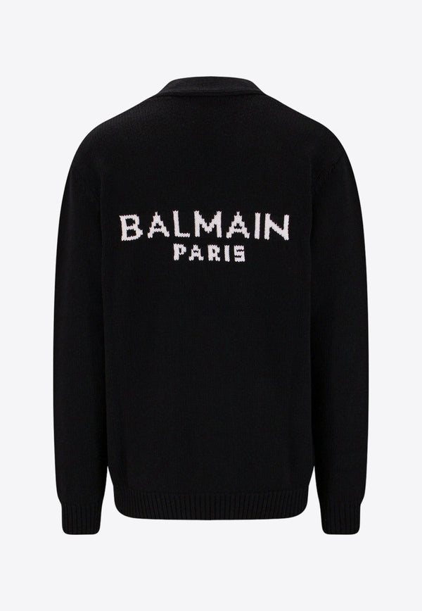 Balmain Logo Intarsia Cardigan in Wool Blend BH1KM000KC88_EAB