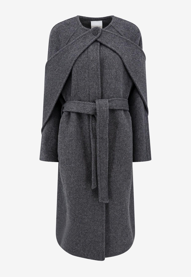 LE17SEPTEMBRE Single-Breasted Wool Coat with Removable Scarf Gray LS2331CT006EGR_GRAY