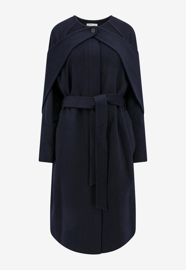 LE17SEPTEMBRE Single-Breasted Wool Coat with Removable Scarf Blue LS2331CT006ENA_NAVY