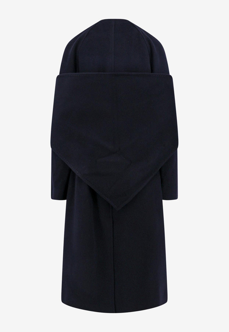 LE17SEPTEMBRE Single-Breasted Wool Coat with Removable Scarf Blue LS2331CT006ENA_NAVY