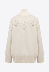 Chloé Floral Embroidery Ribbed Wool Sweater Cream C23AMP23670_107