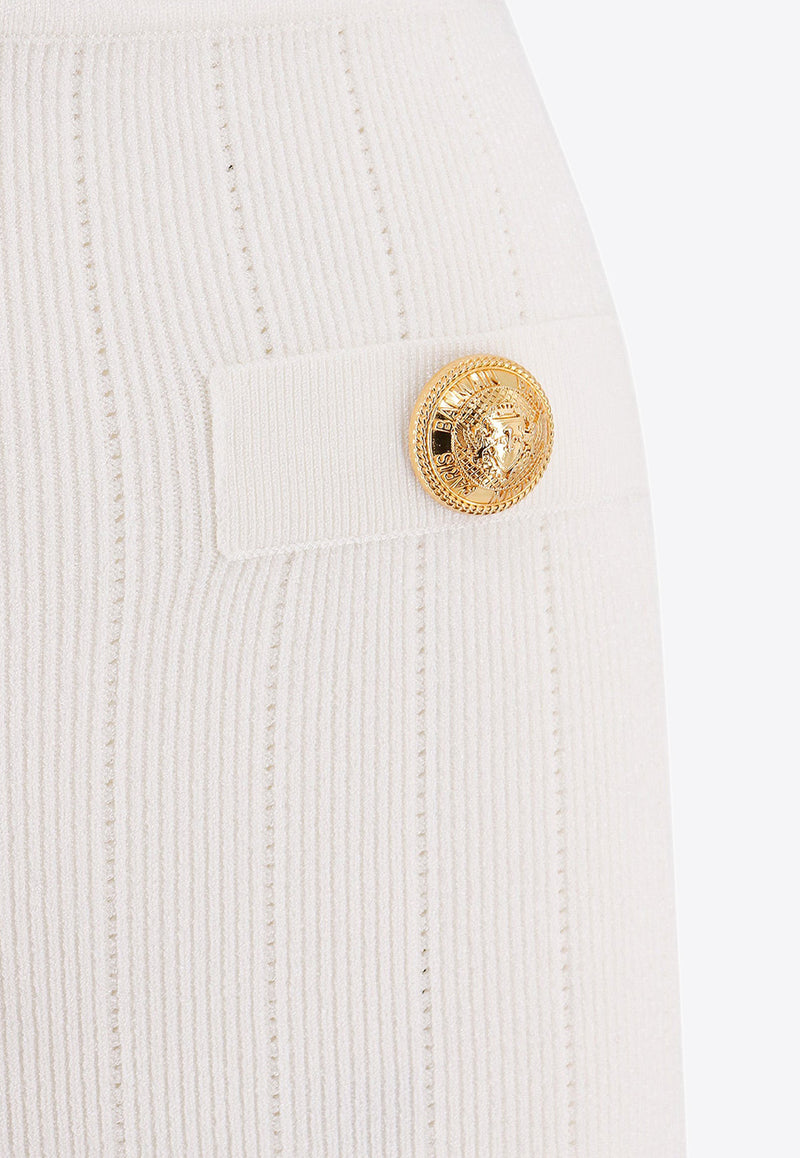Balmain Button-Embellished Mini Knit Skirt White BF1LB290KB07_0FA