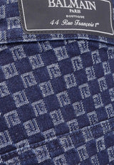 Balmain Monogram Jacquard Wide-Leg Jeans Blue BH0ML063DD80_SHZ