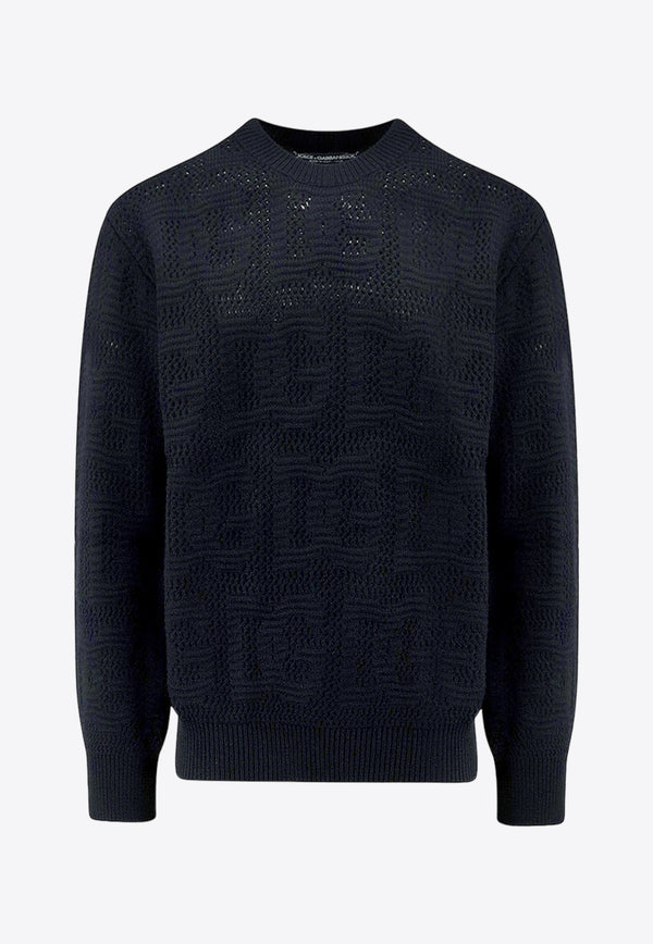 Dolce & Gabbana Logo Jacquard Wool Sweater Black GXQ47TJCVJ0_N0000