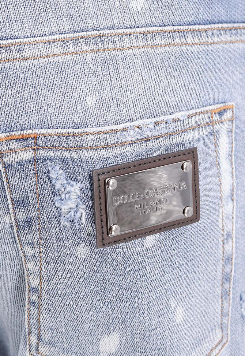 Dolce & Gabbana Logo Plate Distressed Slim Jeans Blue GY07CDG8JH0_S9001